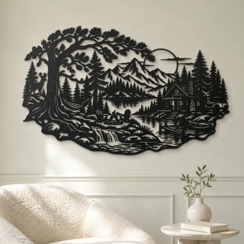 Forest Cabin Retreat Metal Wall Art | Nature Silhouette Decor - lifestyle view 2