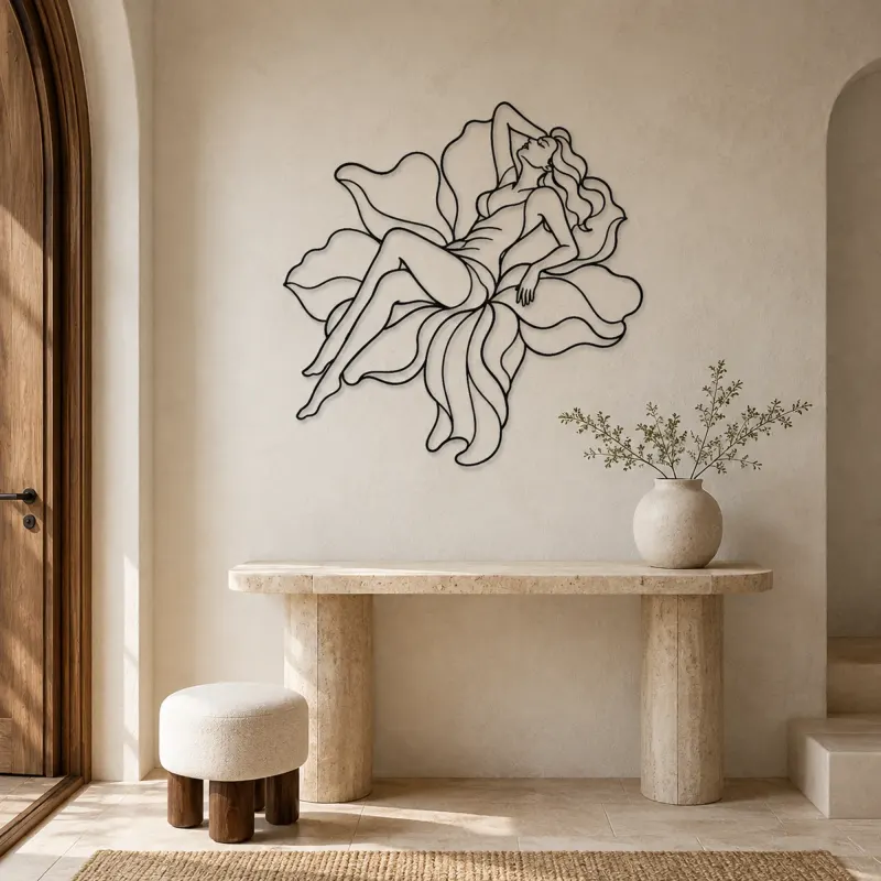 Reclining Flower Pose Metal Wall Art | Botanical Woman Wall Decor - lifestyle view 3
