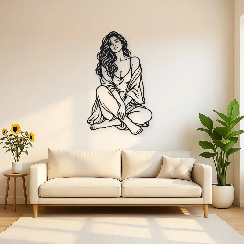 Folded Legs Muse Metal Wall Art | Minimalist Woman Line Art