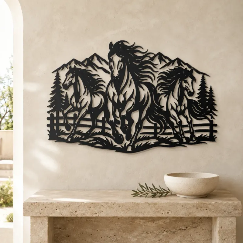Three Horse Herd Metal Wall Art | Equestrian Wall Decor - lifestyle view 3