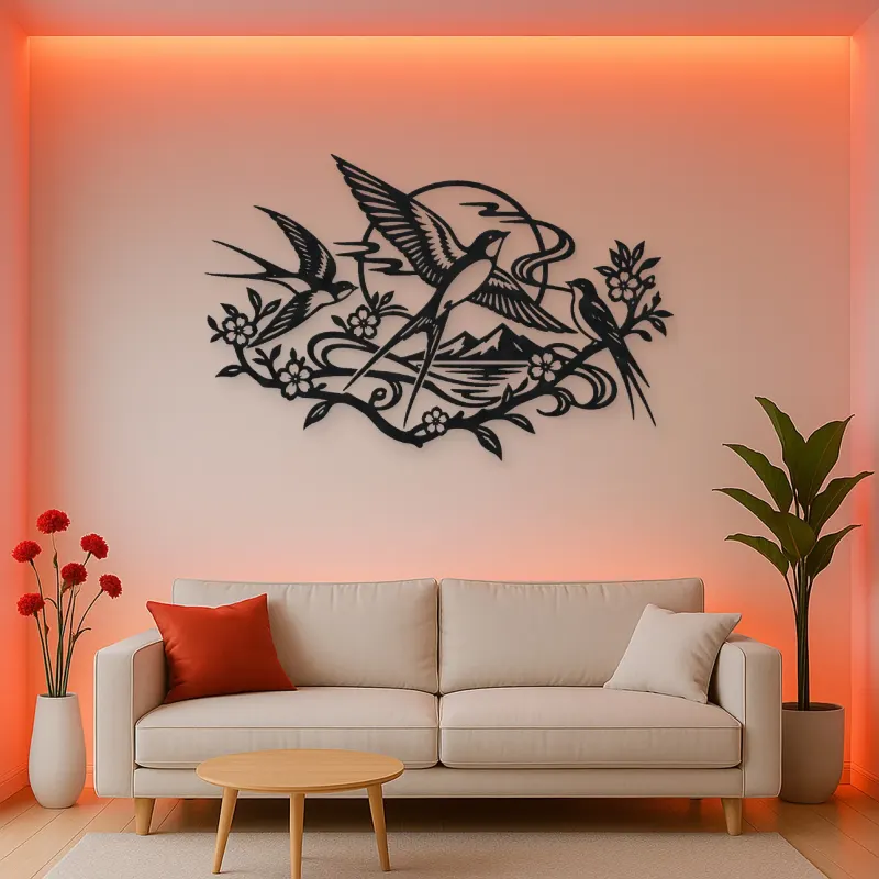 Swallow Flight Flow Metal Wall Art | Wildlife Silhouette Decor