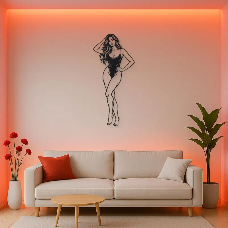 Standing Contrapposto Metal Wall Art | Minimalist Woman Line Art
