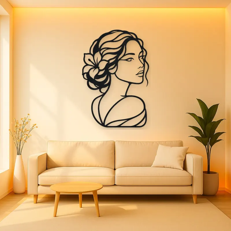 Calm Side Glance Metal Wall Art | Minimalist Woman Line Art