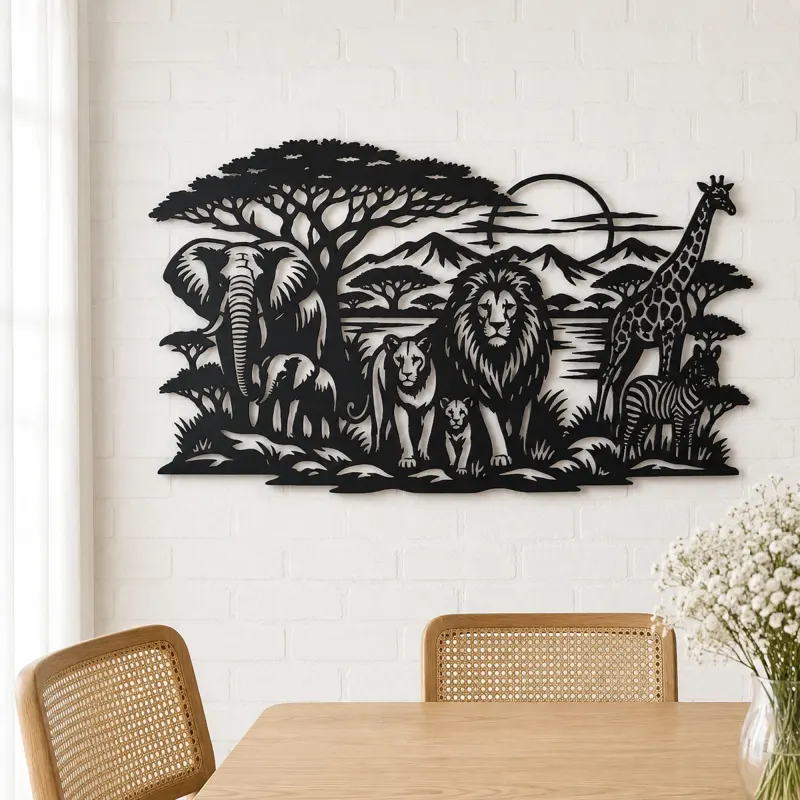 Safari Animal Horizon Metal Wall Art | Wildlife Silhouette Decor - lifestyle view 4