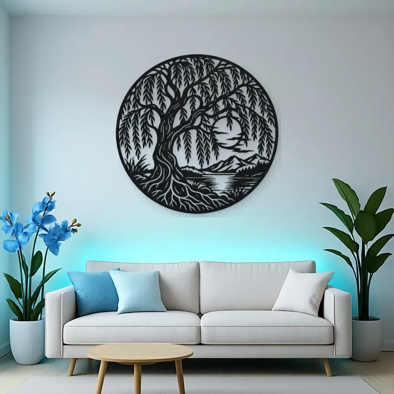 Willow Tree Moon Metal Wall Art | Botanical Metal Wall Decor