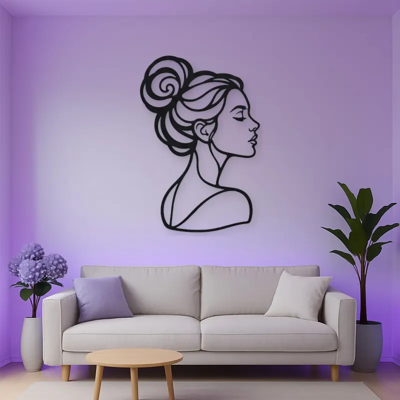 Hair Bun Profile Metal Wall Art | Minimalist Woman Line Art