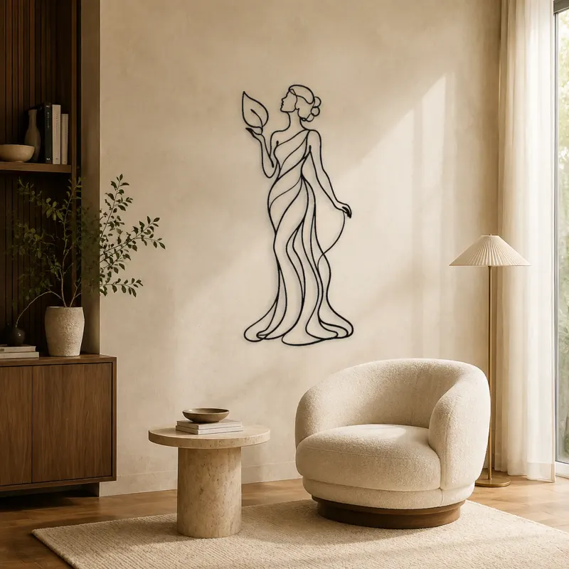 Standing Muse with Leaf Metal Wall Art | Botanical Woman Wall Decor - lifestyle view 5