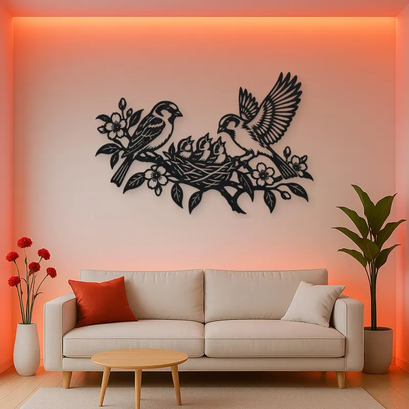 Sparrow Family Metal Wall Art | Wildlife Silhouette Decor