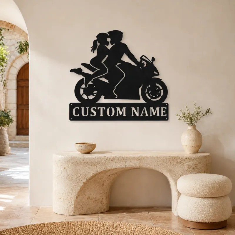 Personalized Two Rider Motorcycle Couple Metal Wall Art - lifestyle view 3