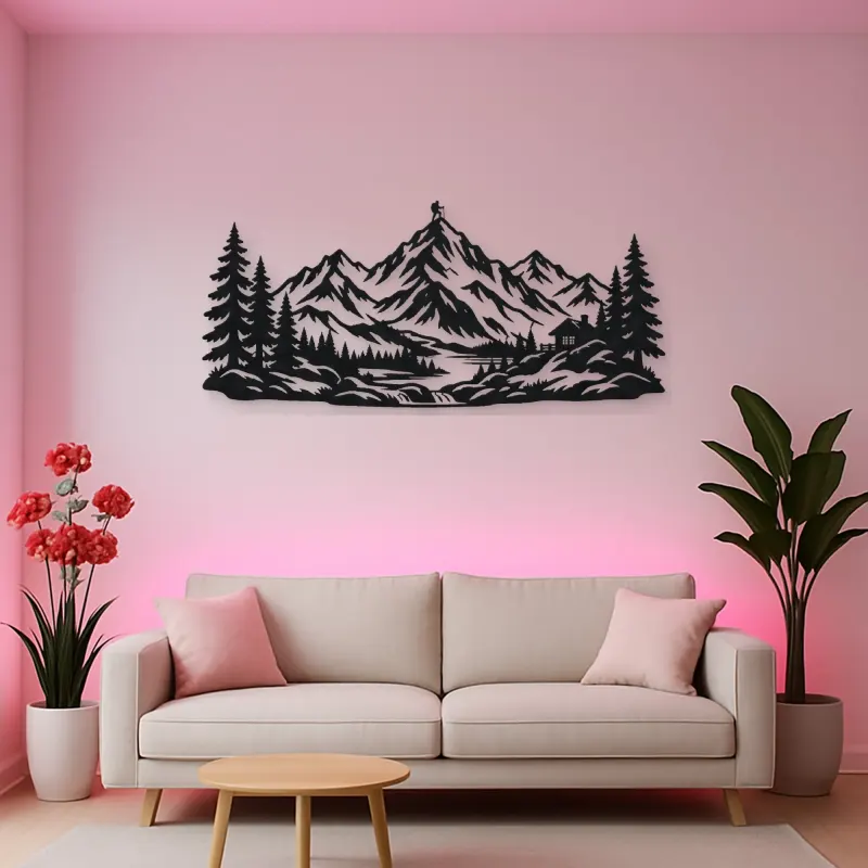 Pine Framed Summit Metal Wall Art | Nature Silhouette Decor