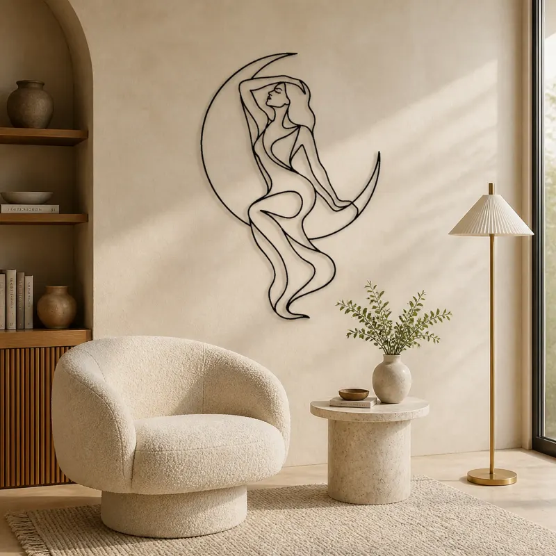 Draped Figure with Moon Metal Wall Art | Celestial Woman Wall Decor - lifestyle view 5