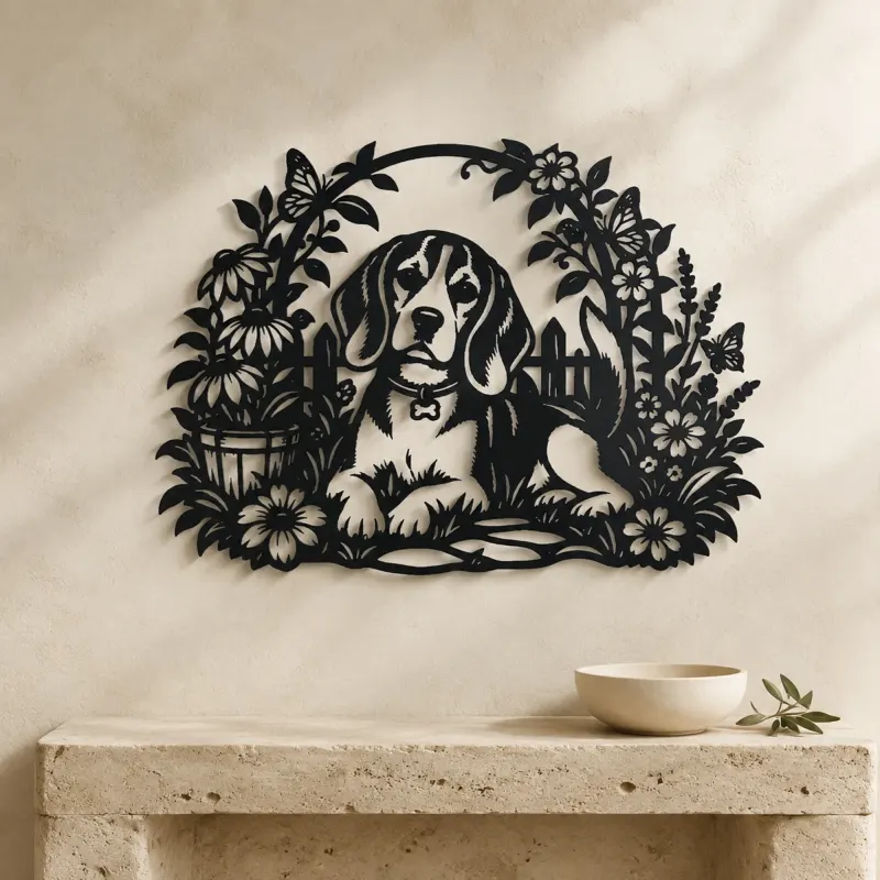Beagle Garden Metal Wall Art | Pet Lover Silhouette Decor - lifestyle view 3
