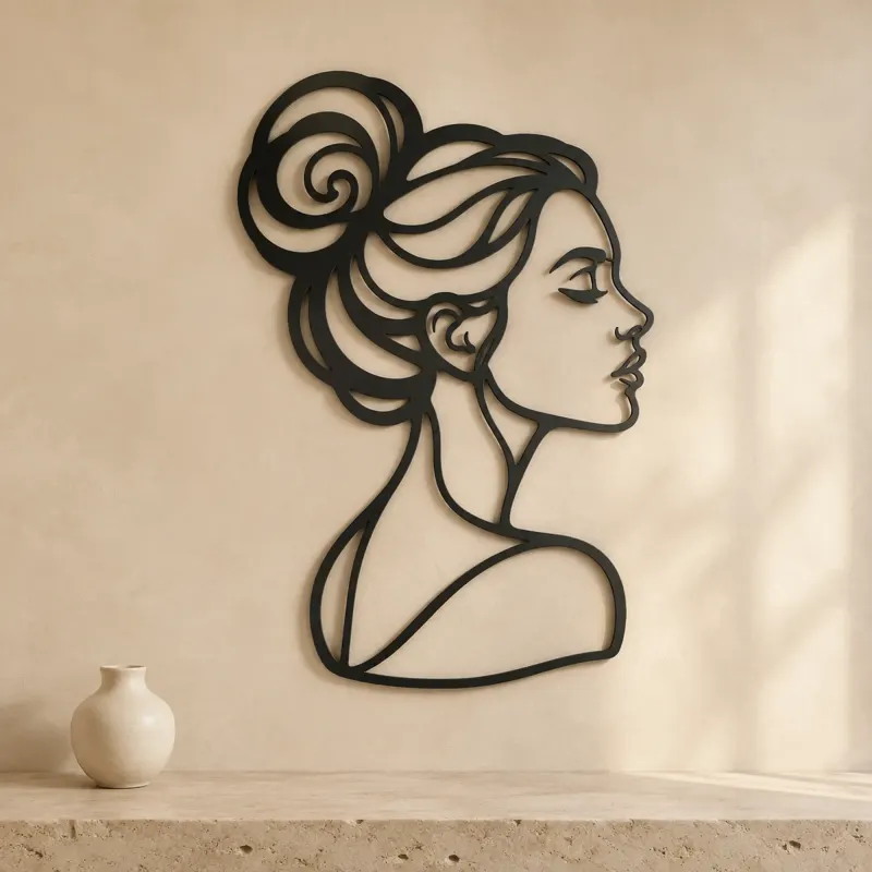 Hair Bun Profile Metal Wall Art | Minimalist Woman Line Art - lifestyle view 3