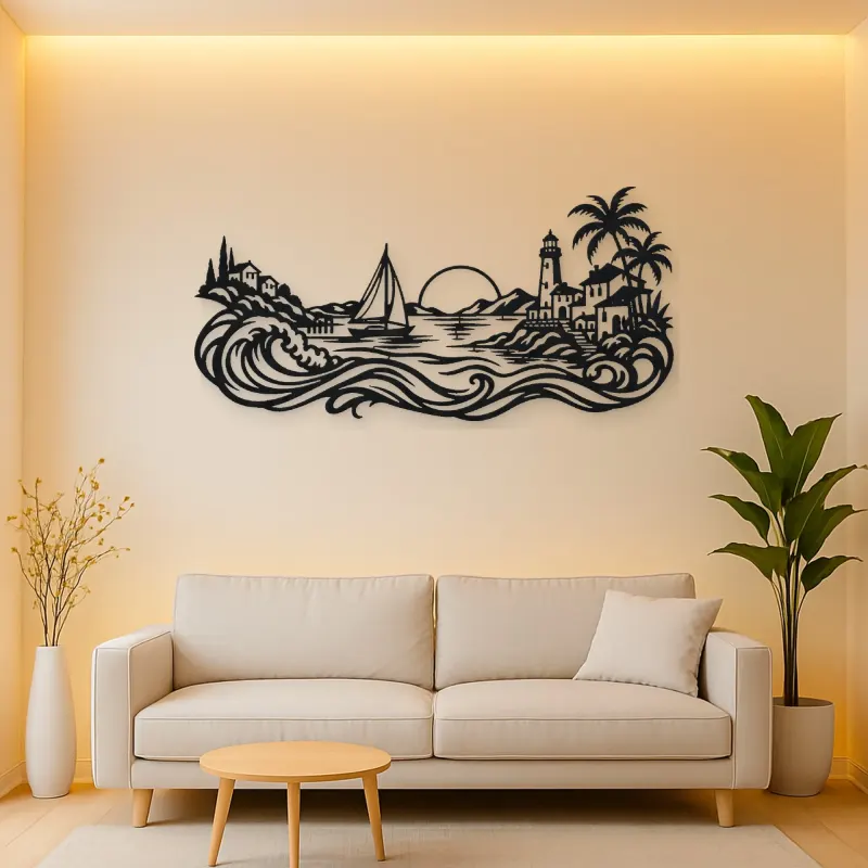 Coastal Village Line Metal Wall Art | Coastal and Nautical Wall Decor