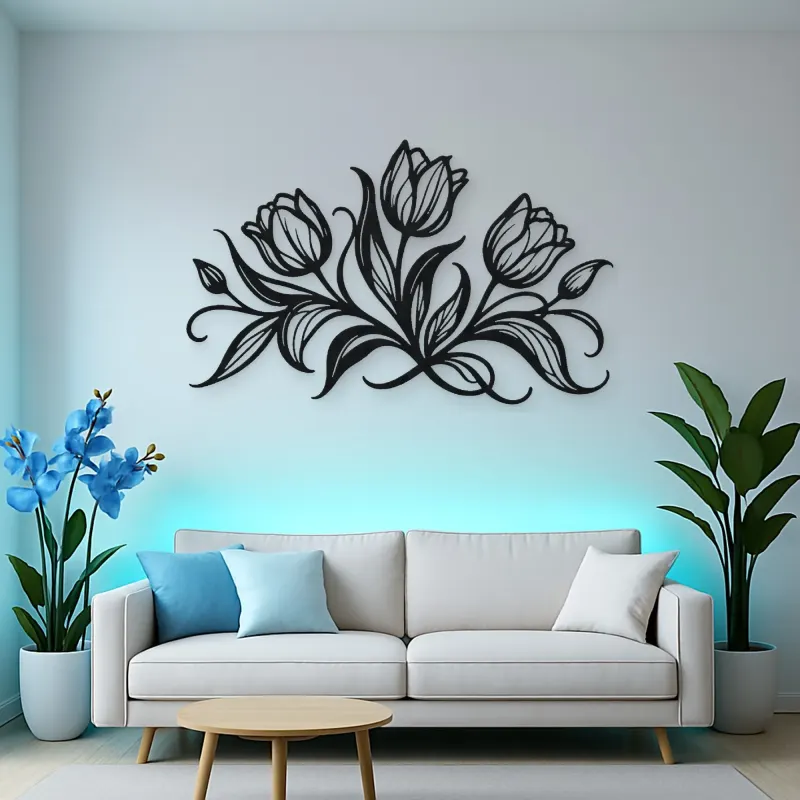 Tulip Trio Flow Metal Wall Art | Botanical Metal Wall Decor