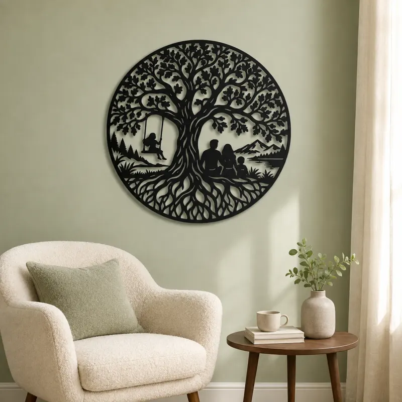 Tree with Family Metal Wall Art | Family Silhouette Decor - lifestyle view 2