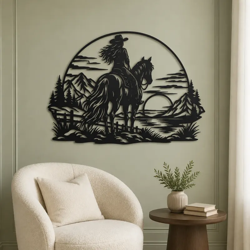 Western Rider Sunset Metal Wall Art | Equestrian Wall Decor - lifestyle view 2