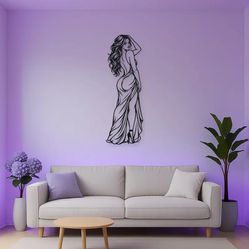 Over Shoulder Glance Metal Wall Art | Minimalist Woman Line Art