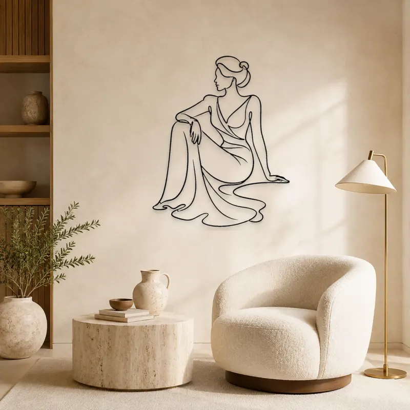 Seated Dress Flow Metal Wall Art | Fashion Figure Wall Decor - lifestyle view 5