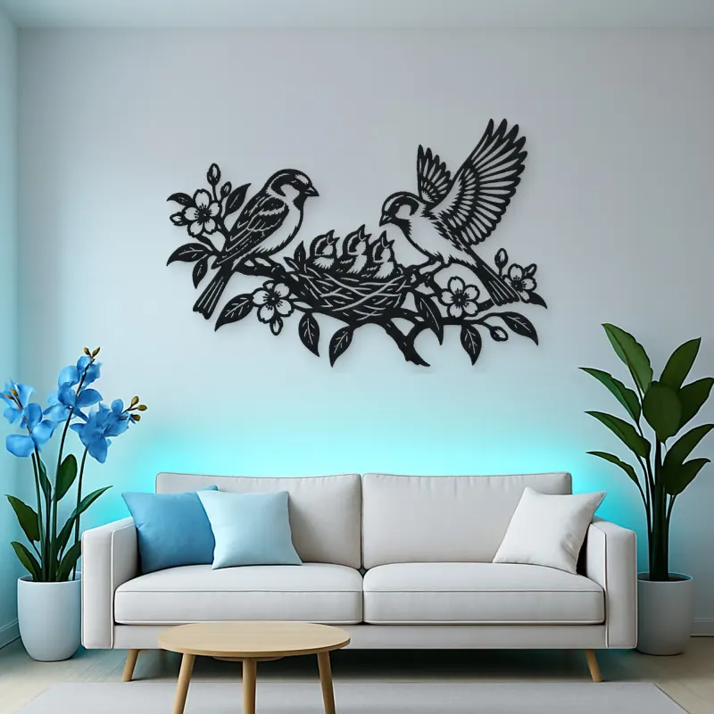 Sparrow Family Metal Wall Art | Wildlife Silhouette Decor