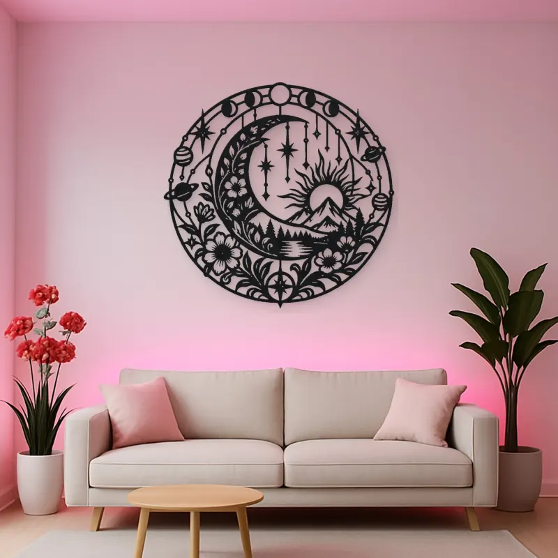 Starry Crescent Garden Metal Wall Art | Botanical Metal Wall Decor
