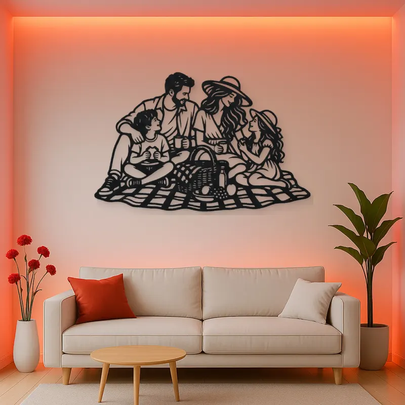 Family Picnic Metal Wall Art | Family Silhouette Decor