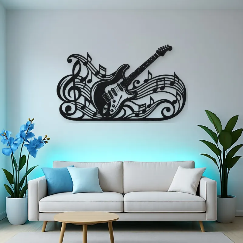 Guitar Melody Flow Metal Wall Art | Music Room Wall Decor