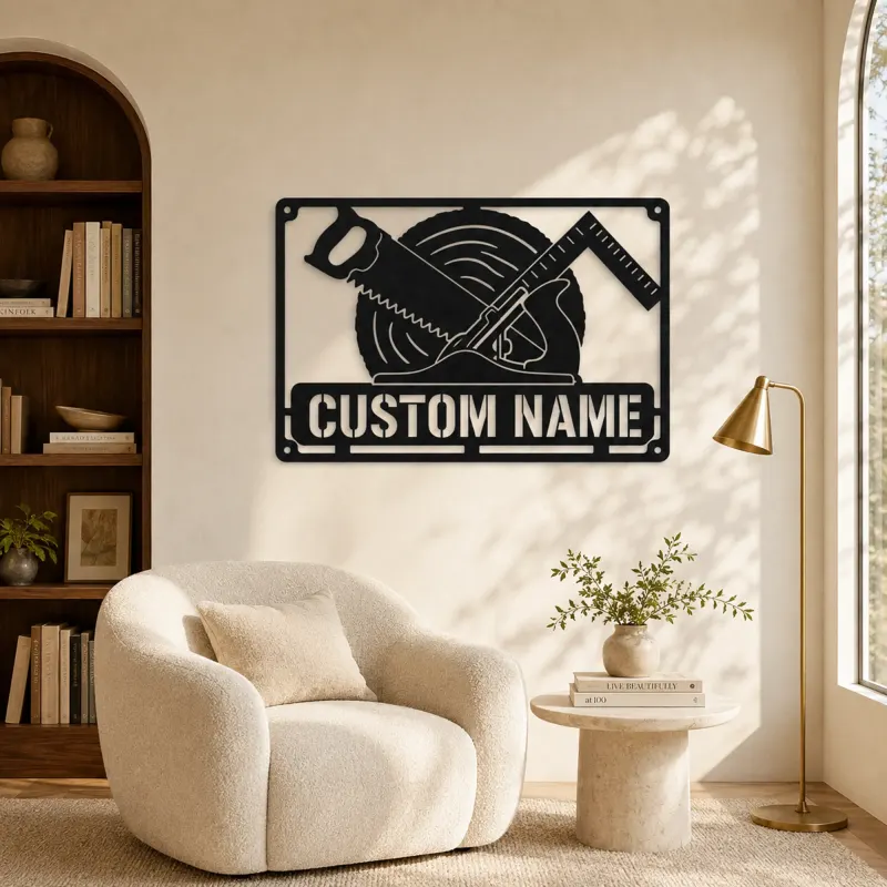 Personalized Carpenter Tools Metal Wall Art with Saw Blade - lifestyle view 5