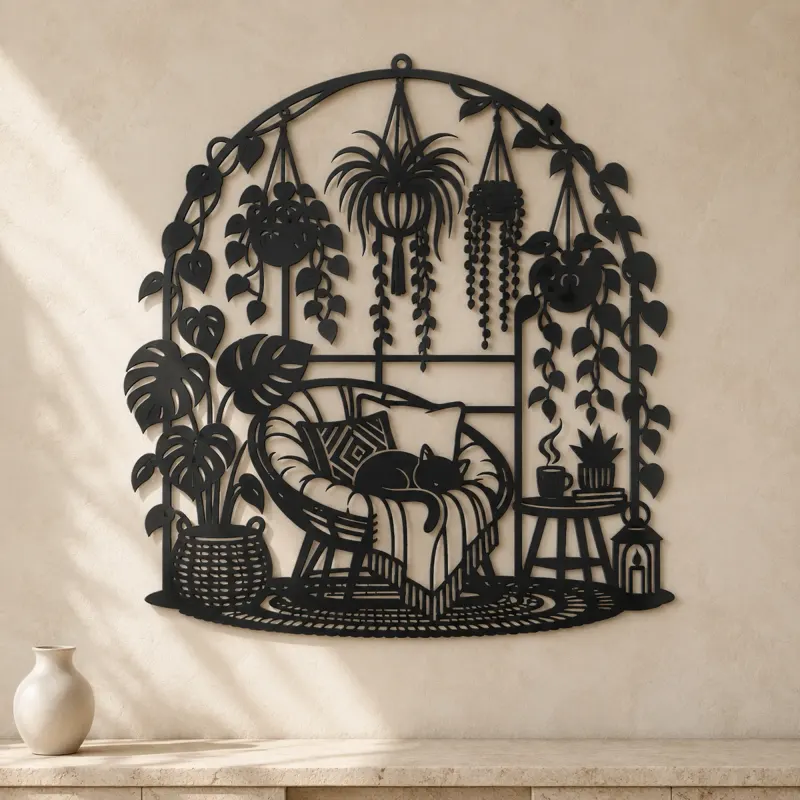 Hanging Plant Garden Metal Wall Art | Botanical Metal Wall Decor - lifestyle view 3