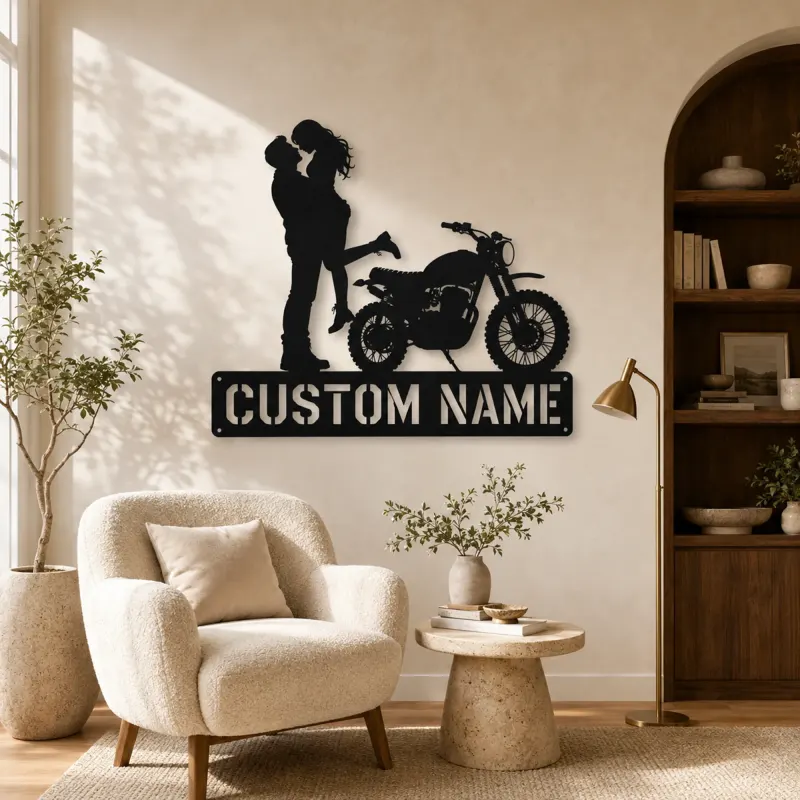 Personalized Dirt Bike Lifted Couple Metal Wall Art - lifestyle view 5