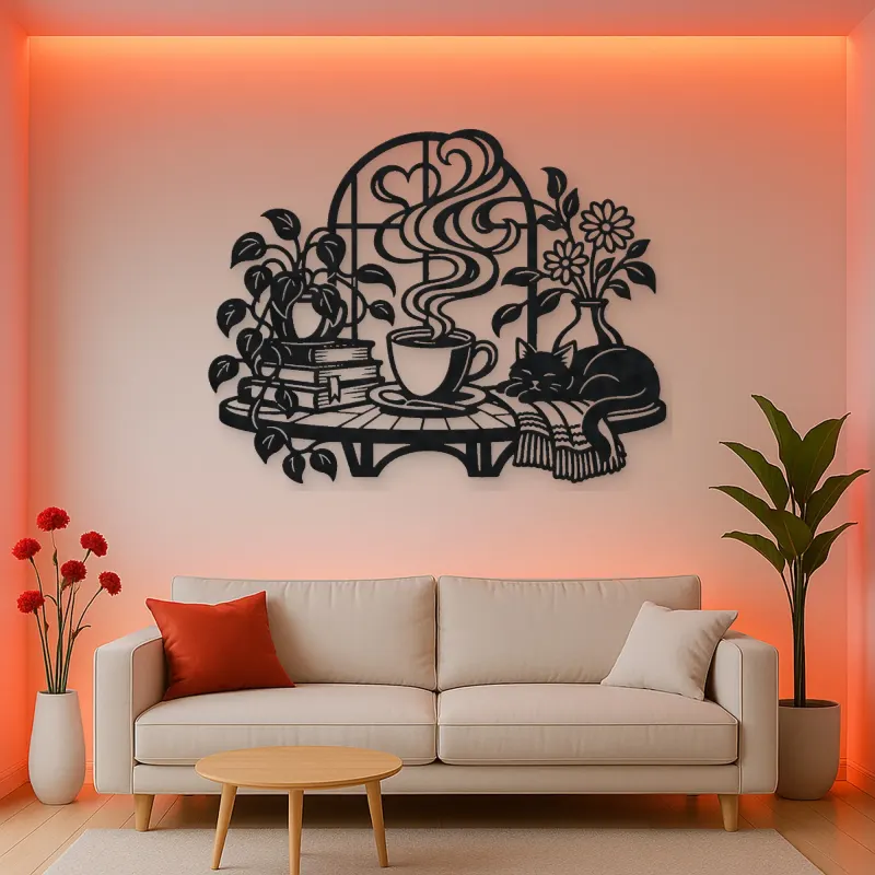 Coffee Cup Steam Flow Metal Wall Art | Cozy Home Metal Decor