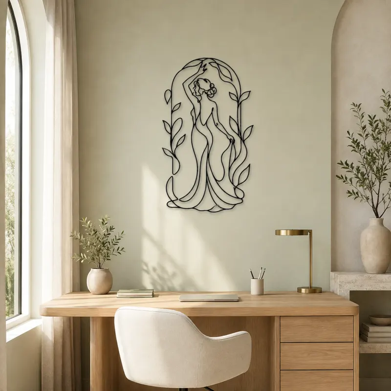 Woman in Botanical Arch Metal Wall Art | Botanical Woman Wall Decor - lifestyle view 4