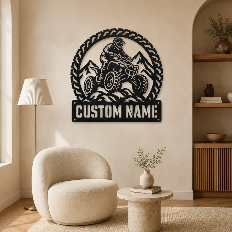 Personalized ATV Quad Rider Metal Wall Art with Mountain Trail - lifestyle view 5