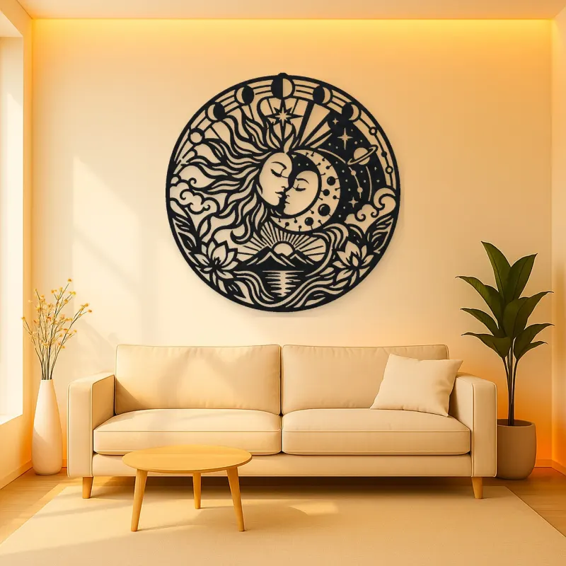 Sun and Moon Embrace Metal Wall Art | Celestial Boho Wall Decor
