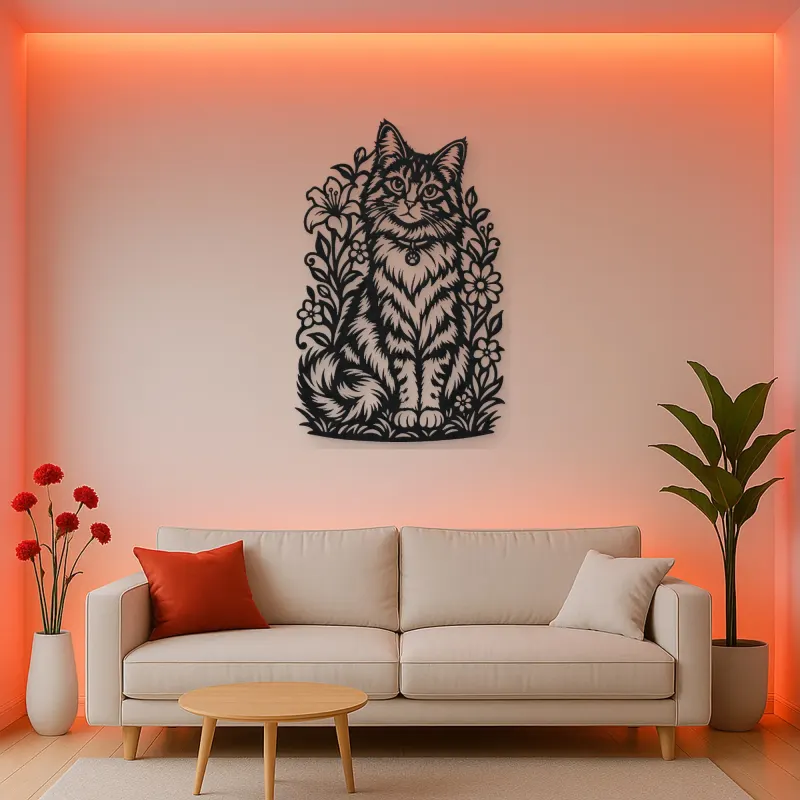 Sitting Cat Floral Metal Wall Art | Pet Lover Silhouette Decor