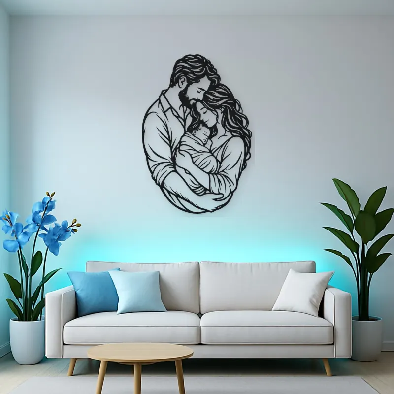 Parents with Newborn Metal Wall Art | Family Silhouette Decor