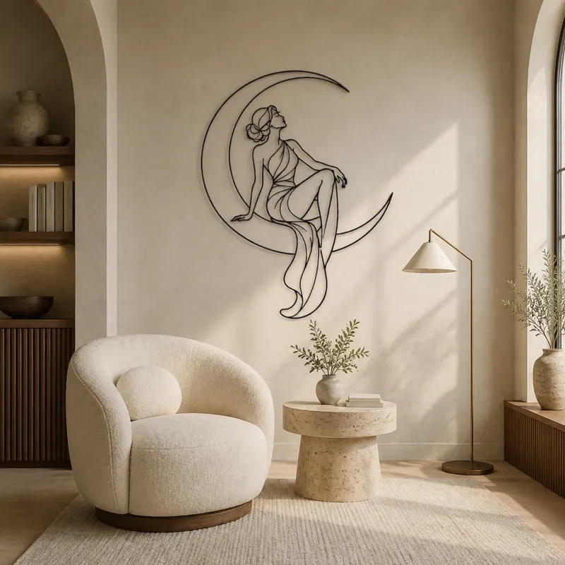 Crescent Moon Woman Metal Wall Art | Celestial Woman Wall Decor - lifestyle view 5