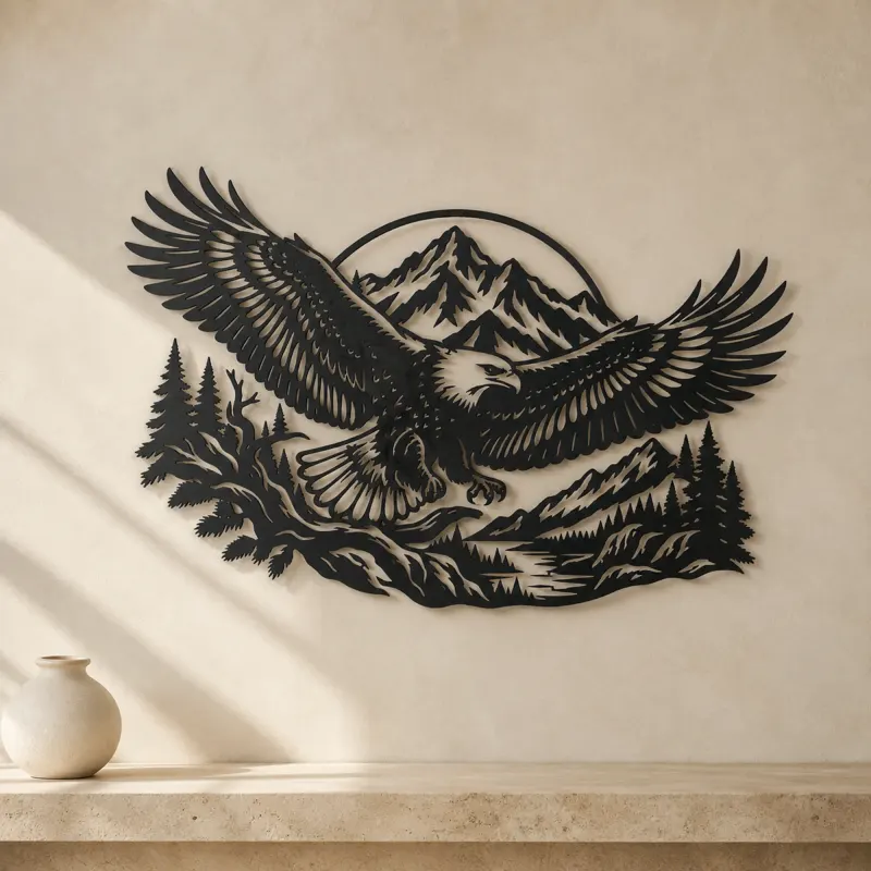 Eagle Mountain Flight Metal Wall Art | Wildlife Silhouette Decor - lifestyle view 3