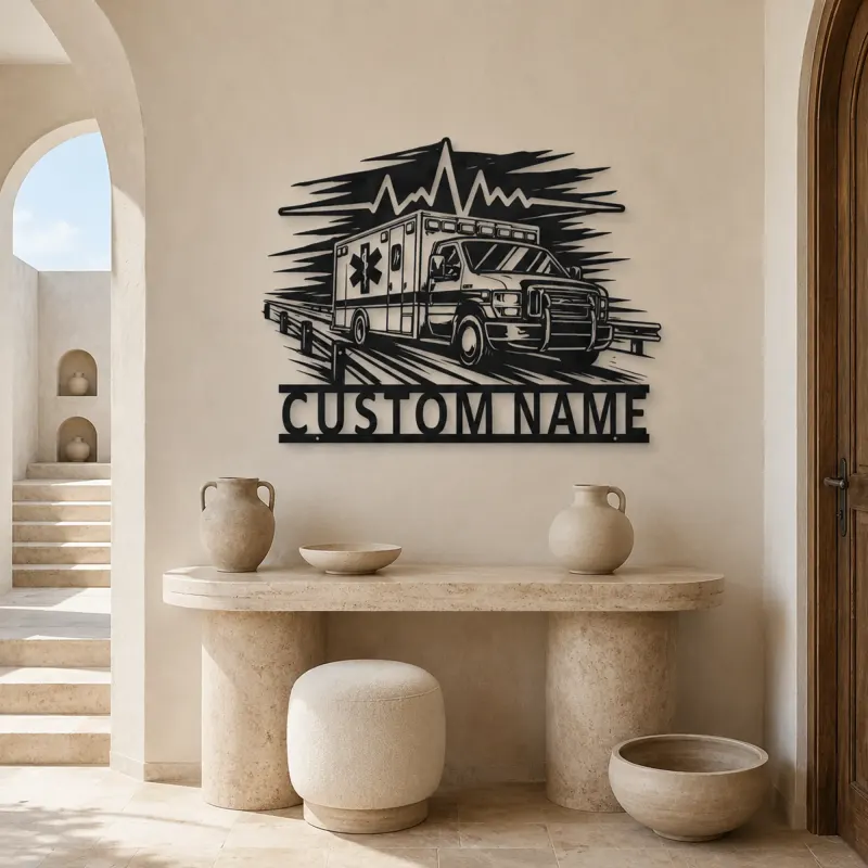 Personalized Highway Ambulance Heartbeat Metal Wall Art - lifestyle view 3