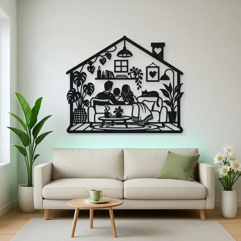Minimal House Family Metal Wall Art | Family Silhouette Decor