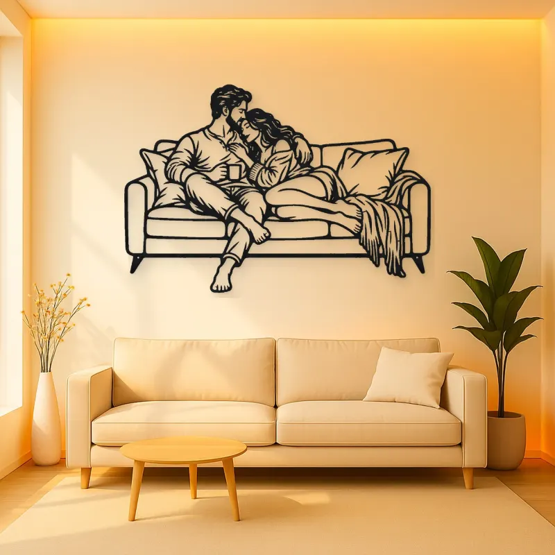 Cozy Sofa Couple Metal Wall Art | Romantic Couple Decor