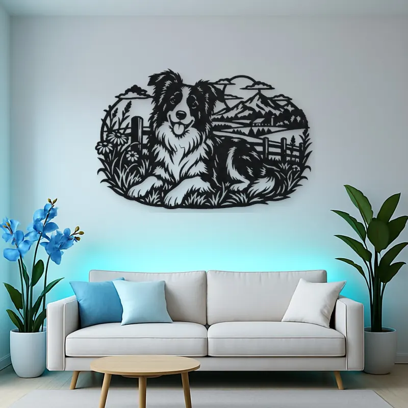 Border Collie Field Metal Wall Art | Pet Lover Silhouette Decor