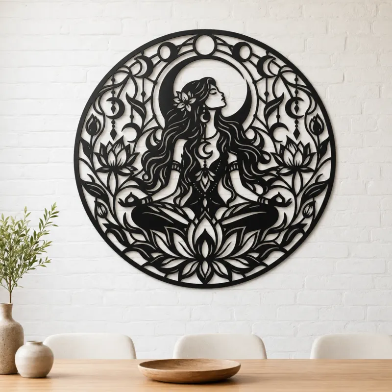 Lotus Moon Woman Metal Wall Art | Minimalist Woman Line Art - lifestyle view 4