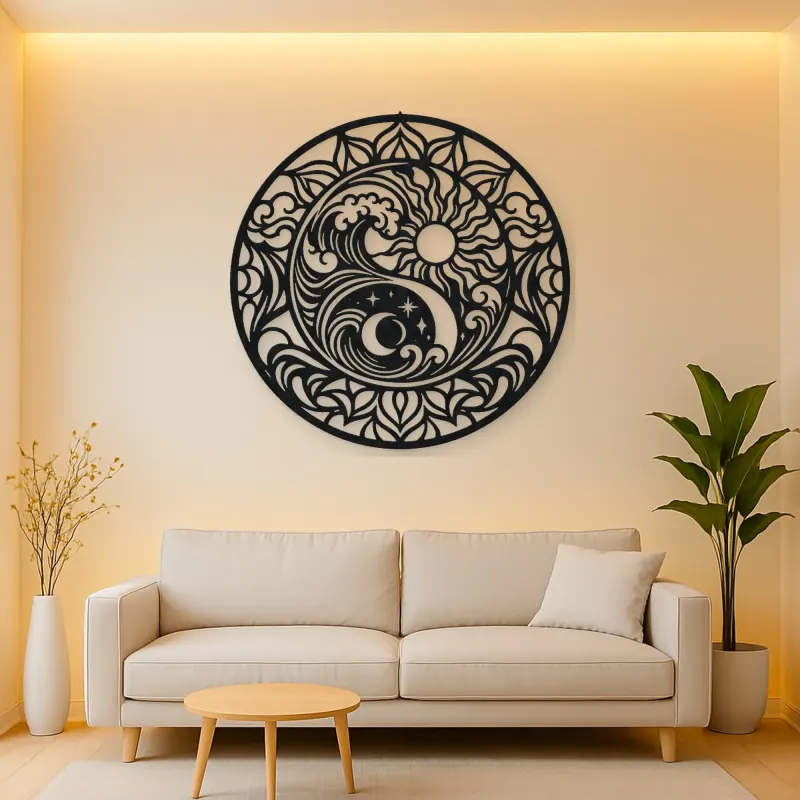 Yin-Yang Waves Metal Wall Art | Spiritual Boho Metal Decor