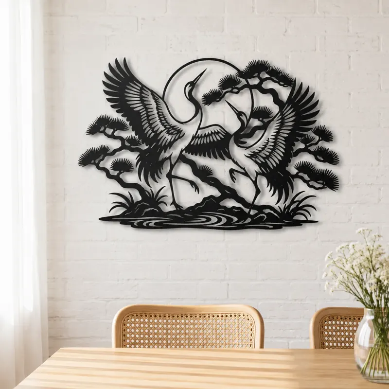 Crane Dance Metal Wall Art | Wildlife Silhouette Decor - lifestyle view 4