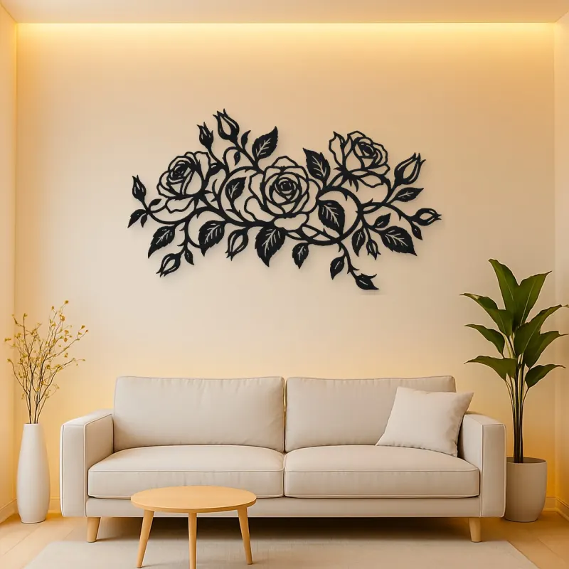 Rose Vine Embrace Metal Wall Art | Botanical Metal Wall Decor