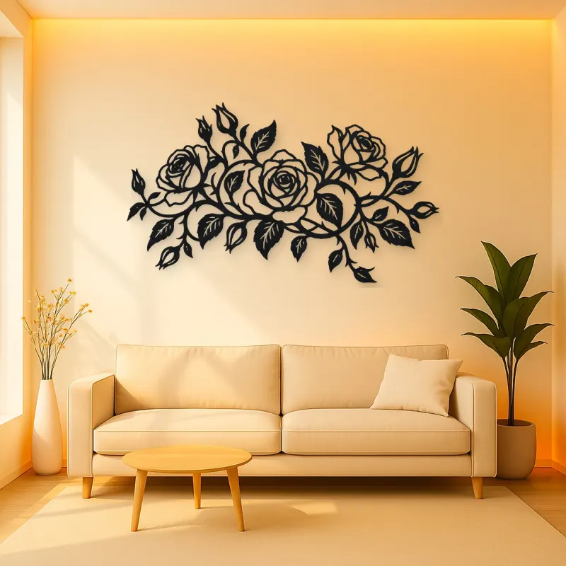 Rose Vine Embrace Metal Wall Art | Botanical Metal Wall Decor