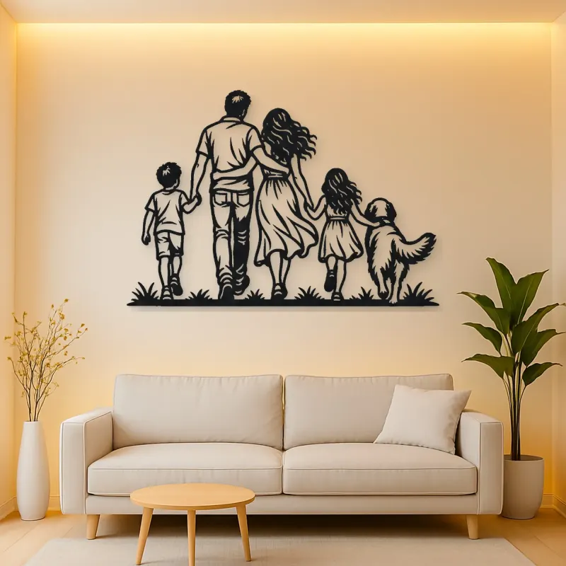 Family with Dog Metal Wall Art | Pet Lover Silhouette Decor