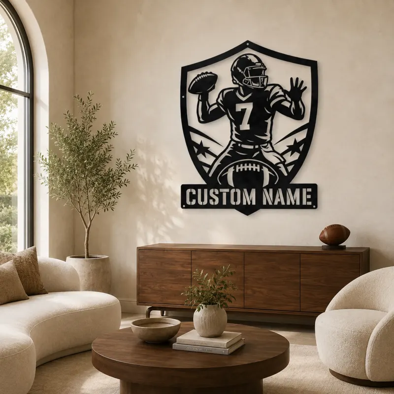 Décoration murale en métal personnalisée avec bouclier de quarterback numéro 7