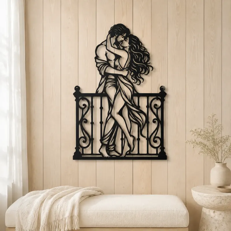 Balcony Embrace Metal Wall Art | Romantic Couple Decor - lifestyle view 5